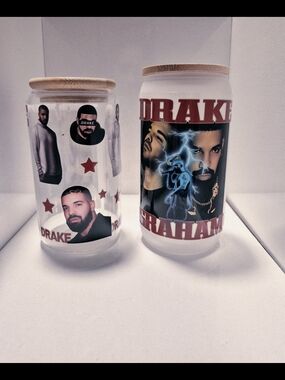 Drake Toronto 16oz Frosted OR Clear Glass Tumbler Lid Straw Custom Made-to-order